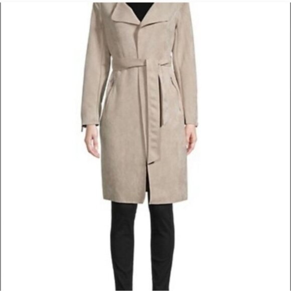 MAGASCHONI | Faux Suede Leather Trench Coat Jacket Blush Pink Sz M - Picture 3 of 8